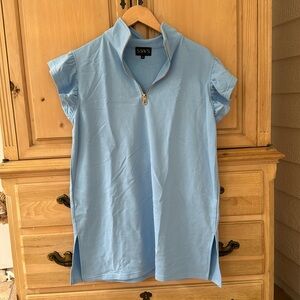 NWOT SSYS Baby Blue Ruffle Shoulder Pull Over Vest - medium